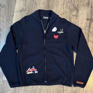 Navy Blue Women's Jacket with Embroidered Accents